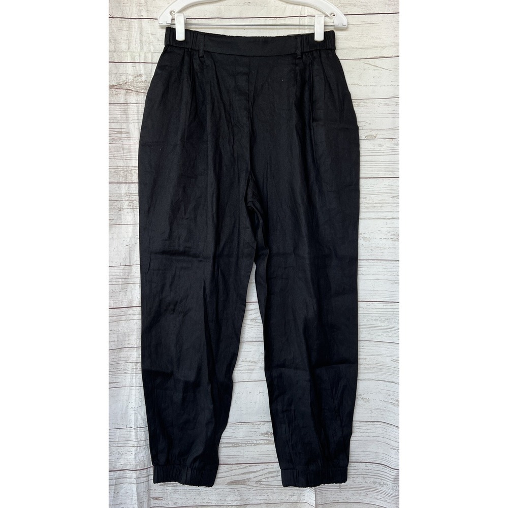 EXPRESS Womens Black Ankle High Rise Pleated Linen Blend Sz M NWT $80